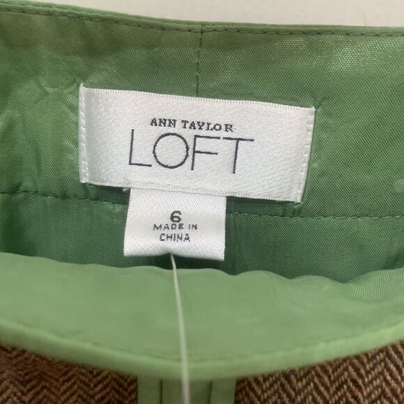 Ann Taylor Loft Size 6 Green Tan Brown Midi Wool Rayon Polyester Acetate New - Picture 5 of 10